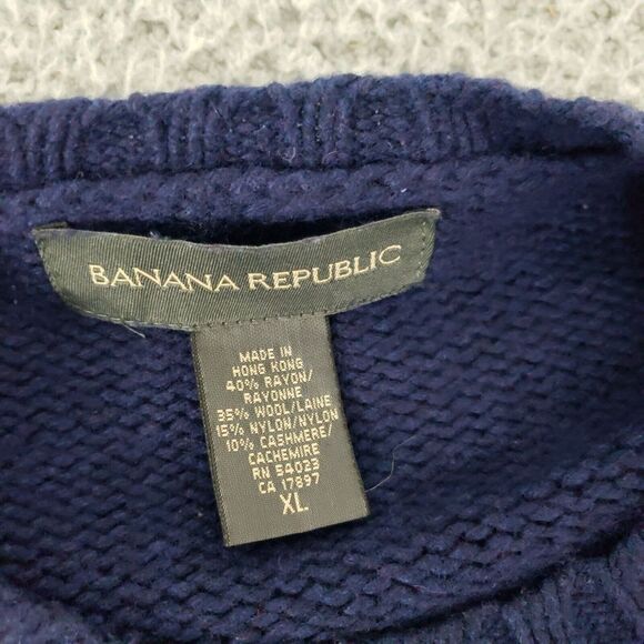 Banana Republic Sweater Womens Extra Large Blue Cable Knit XL Cashmere Wool - Picture 3 of 12